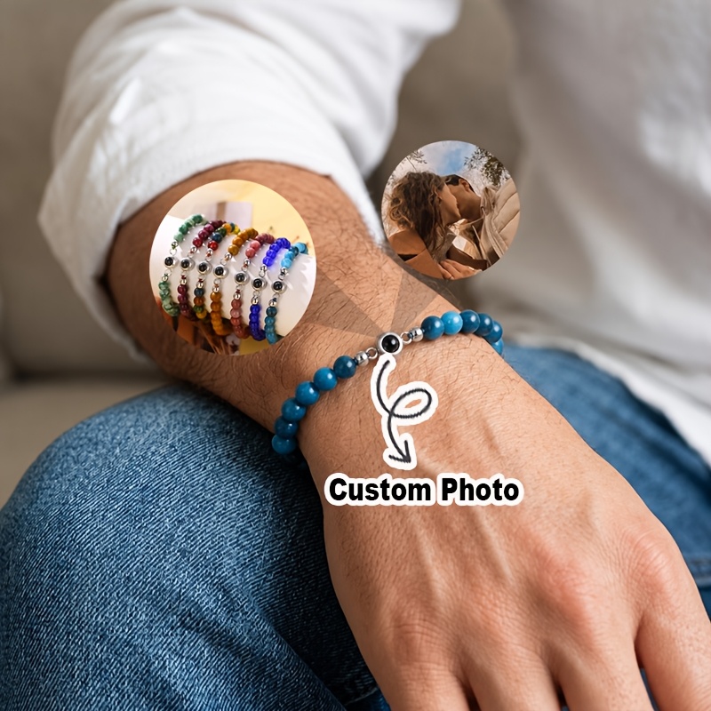 Custom Photo Bracelet, Personalized Adjustable Beaded Bracelet